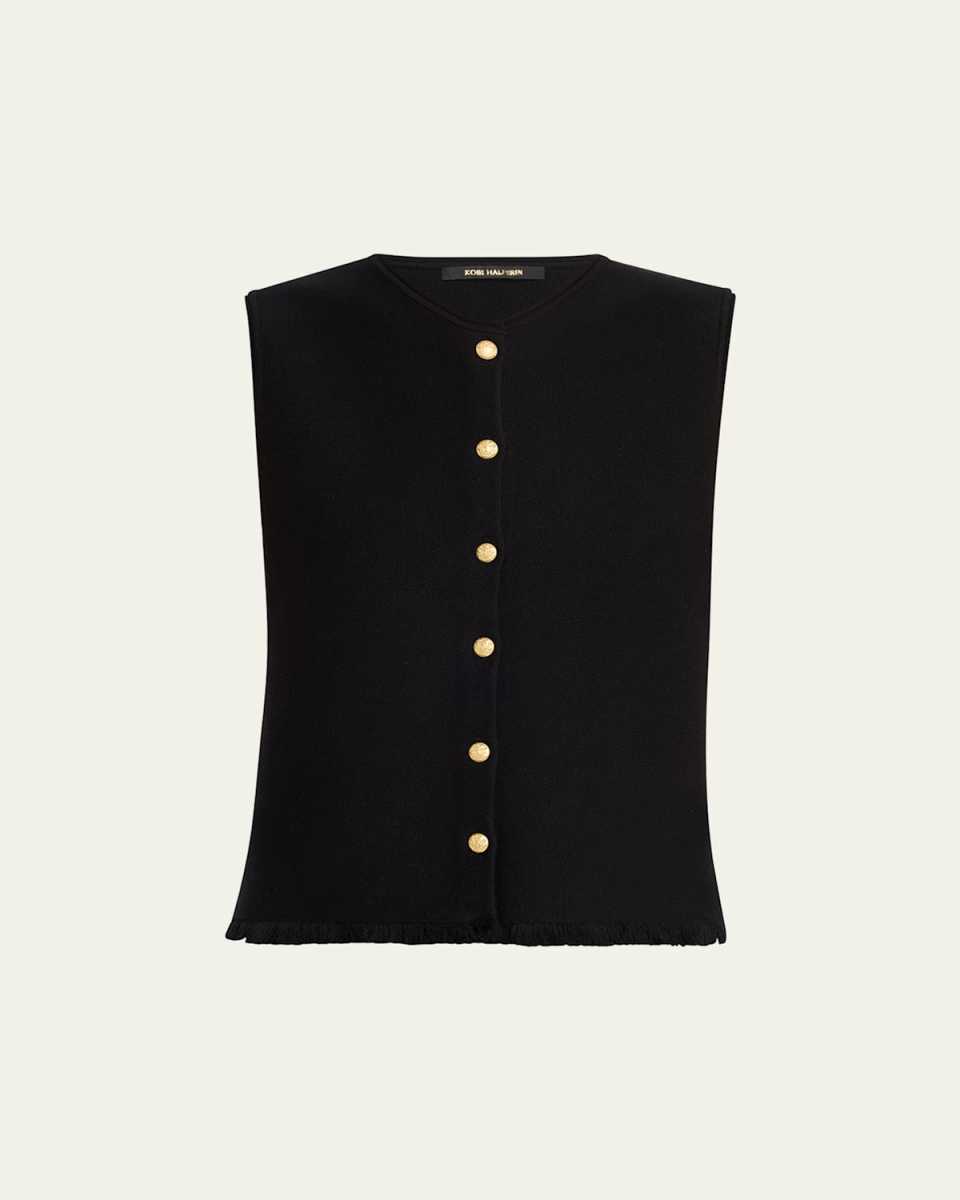 Tobias Sleeveless Fringed Button-Down Sweat